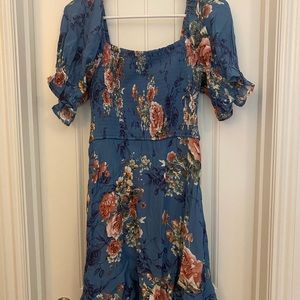 Band of Gypsies blue floral off the shoulder dress